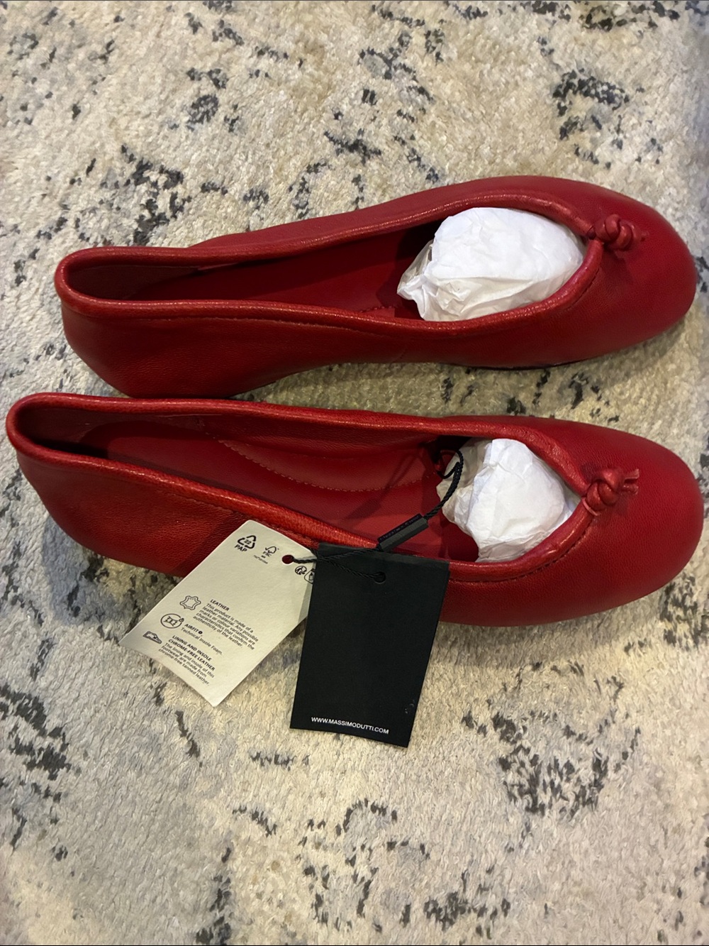 Massimo Dutti NWT red leather ballet flats with knot 1561/750, size 40/US9 - Picture 10 of 10